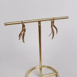 Signed 14k Yellow Gold Double Diamond Cut Design Wave Drop Earrings